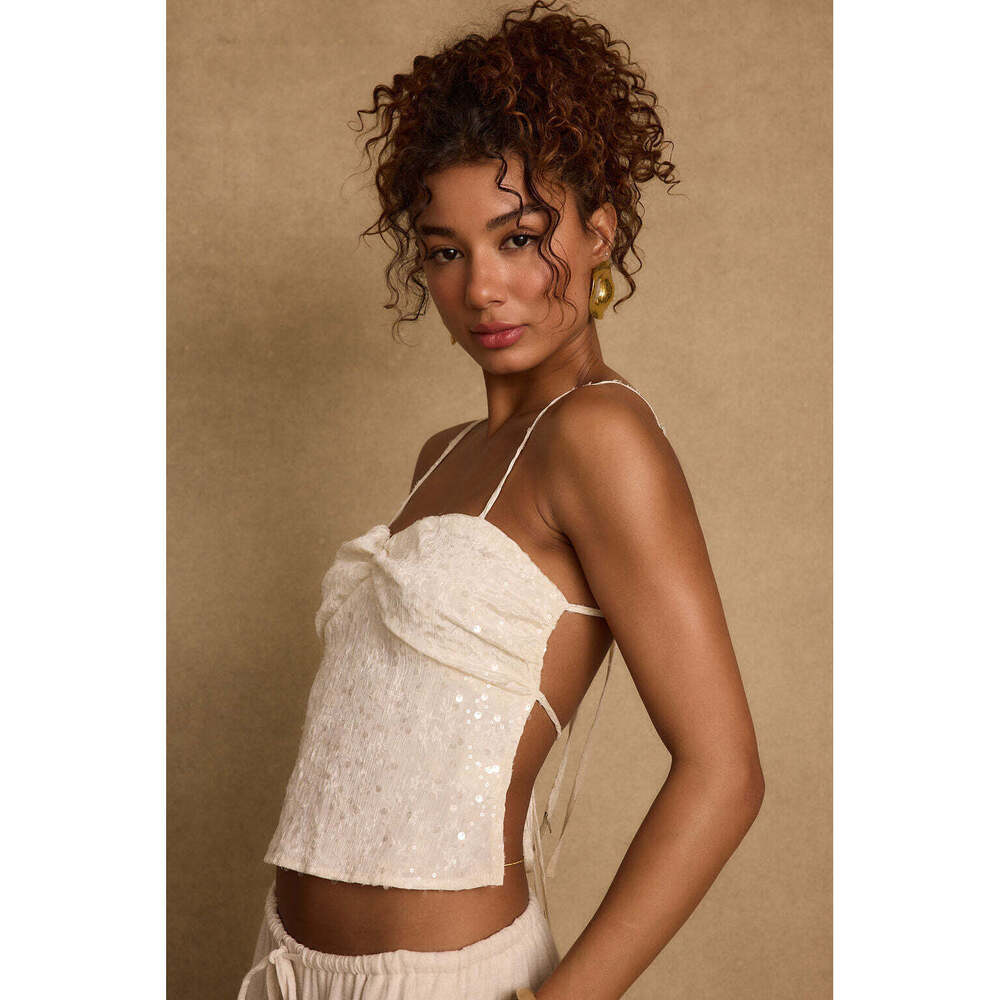 12th Tribe Silvia Ivory Sequin Top Size SS